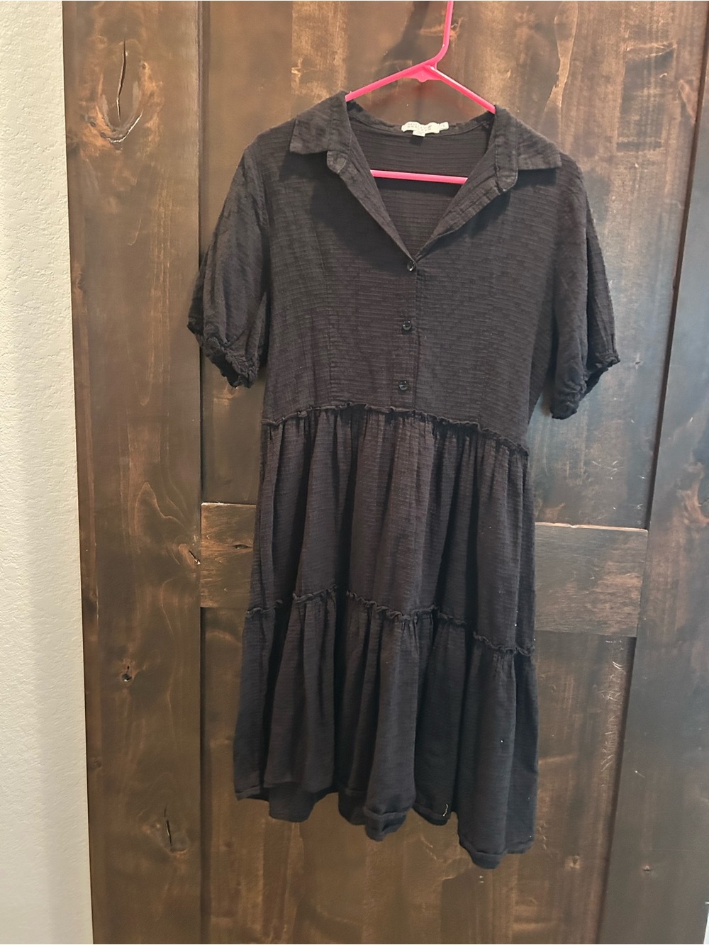 Molly Bracken Black Tiered Collared Midi Dress